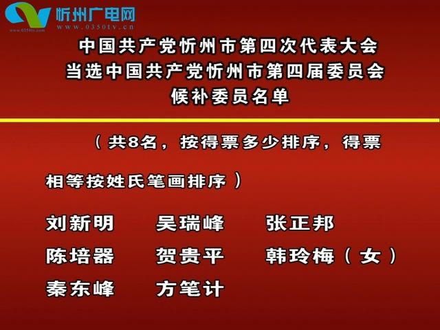 中国共产党忻州市第四次代表大会当选中国共产党忻州市第四届委员会候补委员名单