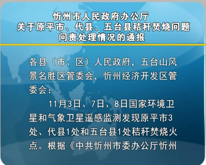 忻州市人民政府办公厅关于原平市、代县、五台县秸秆焚烧问题问责处理情况的通报​